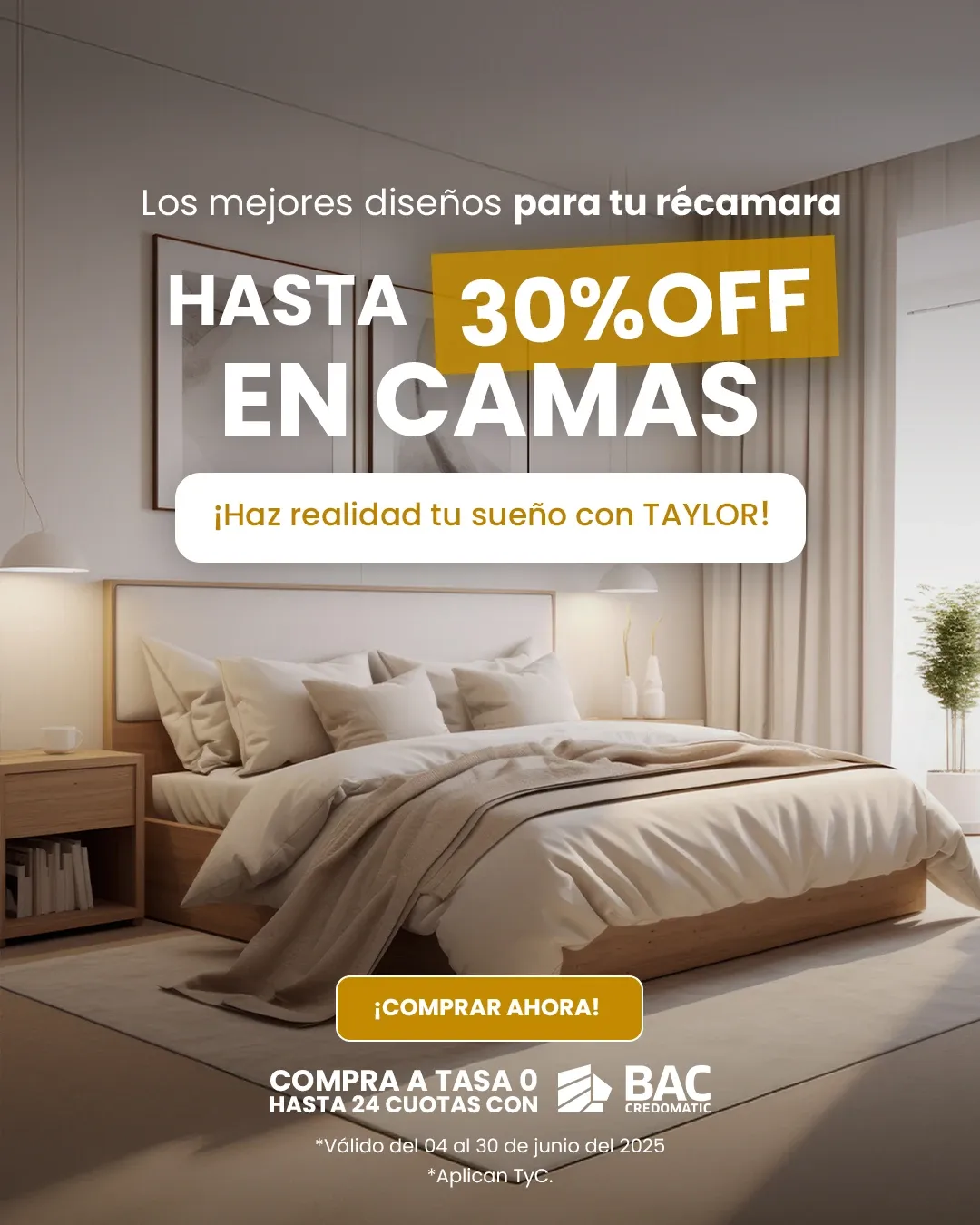 Banner 30% descuento camas movil taylor decor design