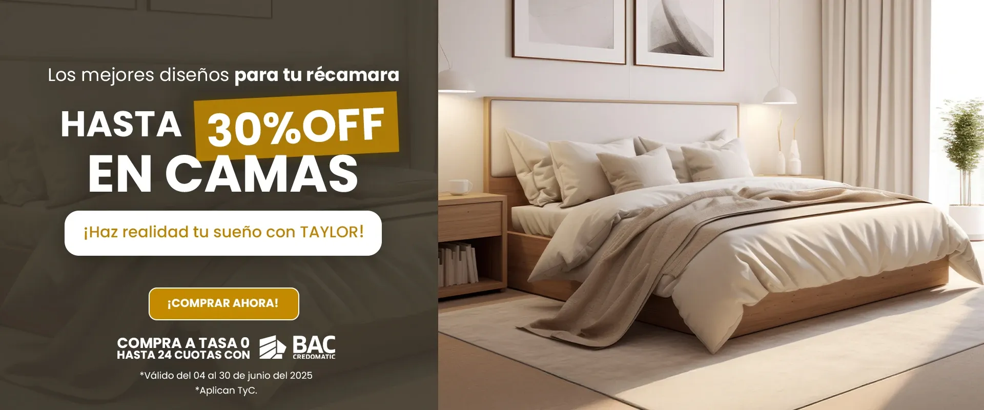 Banner 30% descuento camas taylor decor design