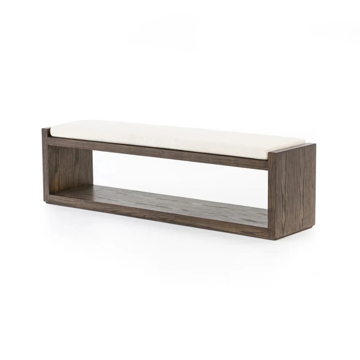 Banca Esteban roble macizo asiento tapizado diseño abierto fabricación muebles personalizados Panamá Taylor Decor Design