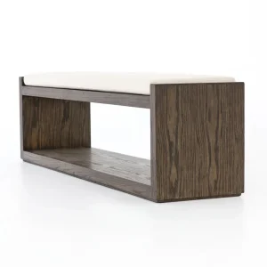Banca Esteban roble macizo asiento tapizado diseño abierto fabricación muebles personalizados Panamá Taylor Decor Design