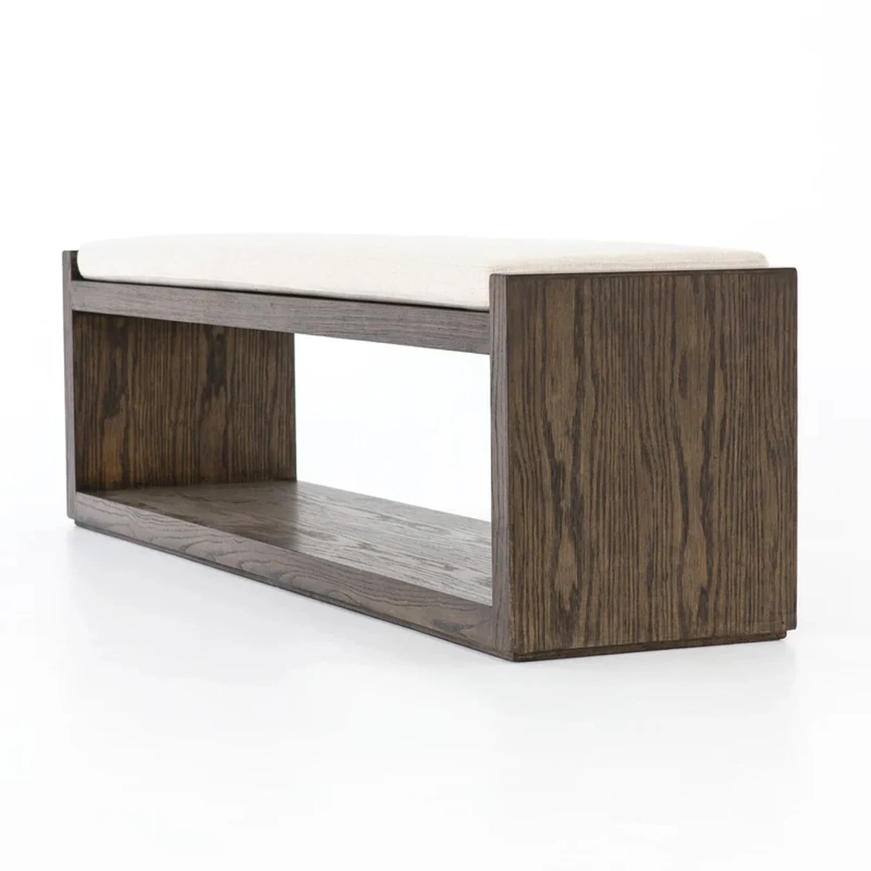 Banca Esteban roble macizo asiento tapizado diseño abierto fabricación muebles personalizados Panamá Taylor Decor Design