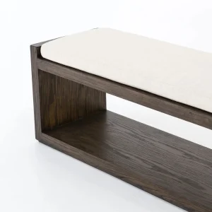 Banca Esteban roble macizo asiento tapizado diseño abierto fabricación muebles personalizados Panamá Taylor Decor Design