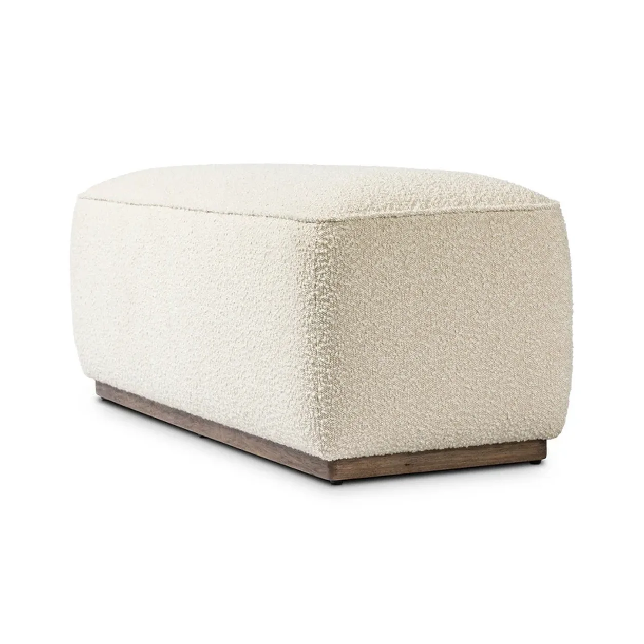 Banca Gabriel tapizada bouclé base roble macizo fabricación muebles personalizados Panamá Taylor Decor Design