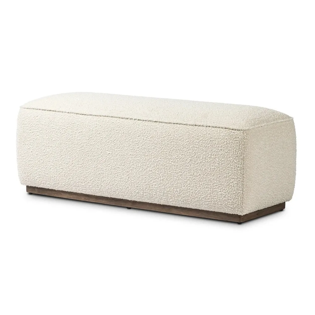 Banca Gabriel tapizada bouclé base roble macizo fabricación muebles personalizados Panamá Taylor Decor Design