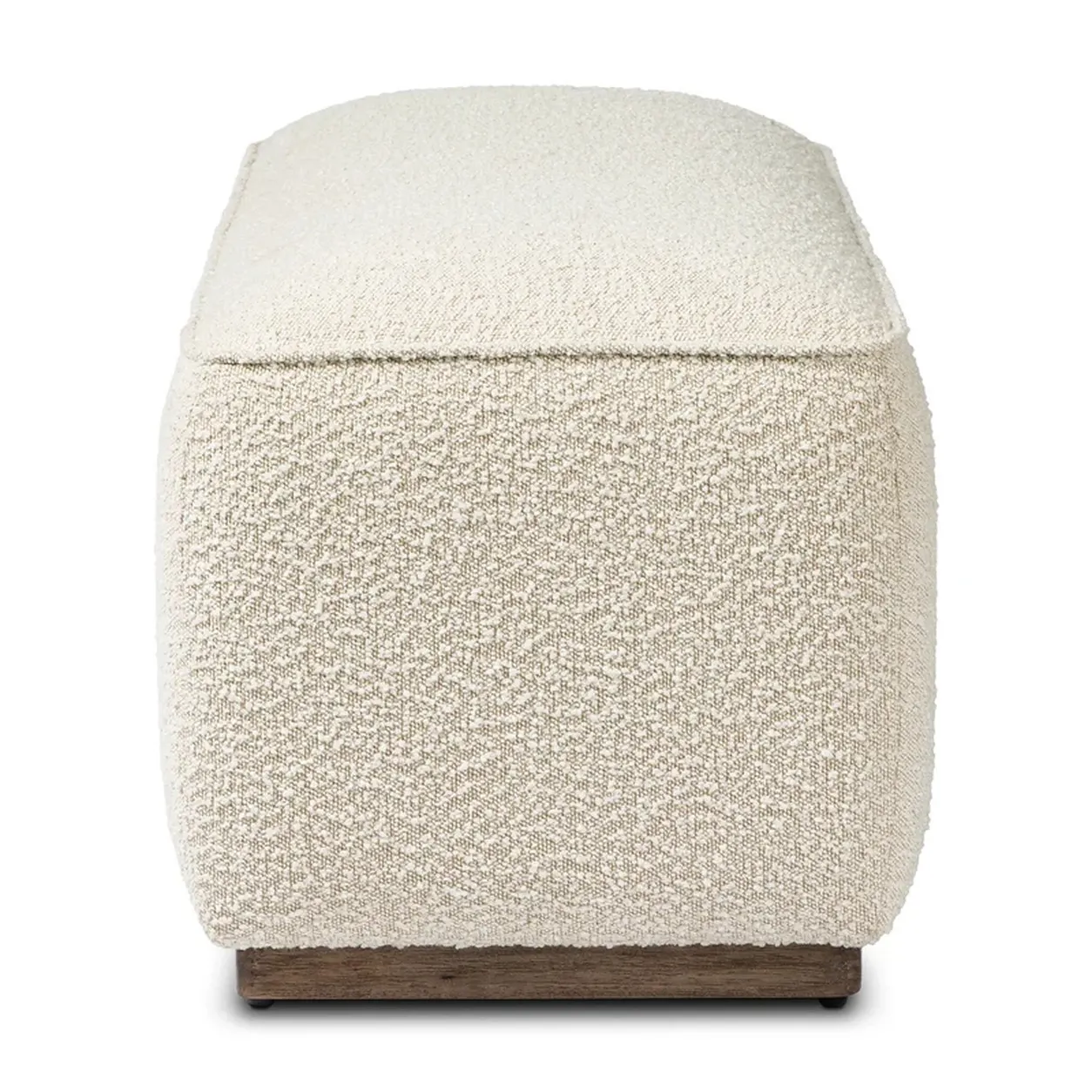 Banca Gabriel tapizada bouclé base roble macizo fabricación muebles personalizados Panamá Taylor Decor Design