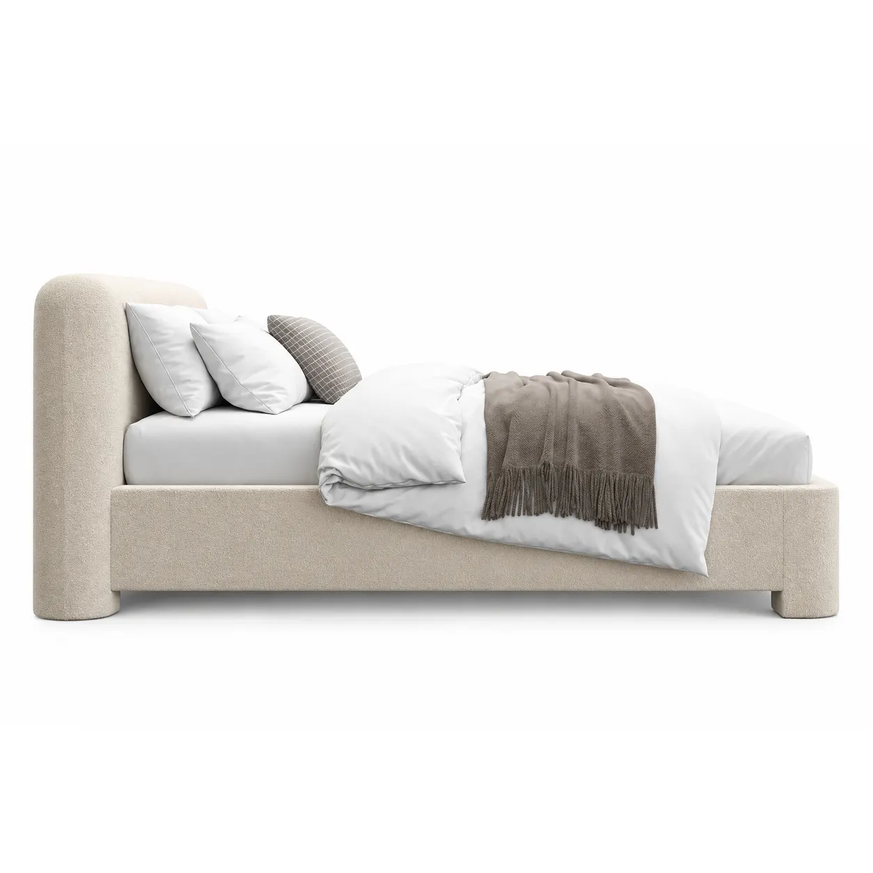 Cama Mirelle tapizada bouclé fabricación camas muebles personalizados Panamá Taylor Decor Design