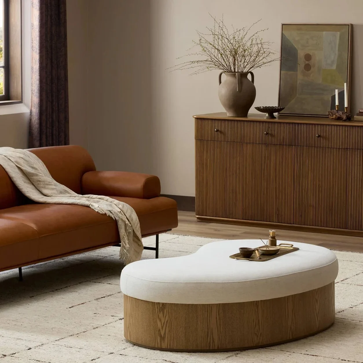 Ottoman Avelon orgánico tapizado base madera fabricación muebles personalizados Panamá Taylor Decor Design