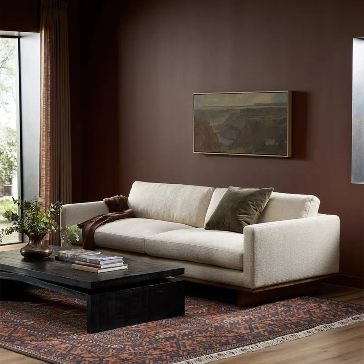 Sofá Felipe asiento profundo base roble brazos rectos fabricación muebles personalizados Panamá Taylor Decor Design