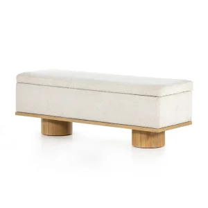 Banca Rodrigo almacenamiento tapizada bouclé patas cilíndricas roble macizo fabricación muebles personalizados Panamá Taylor Decor Design