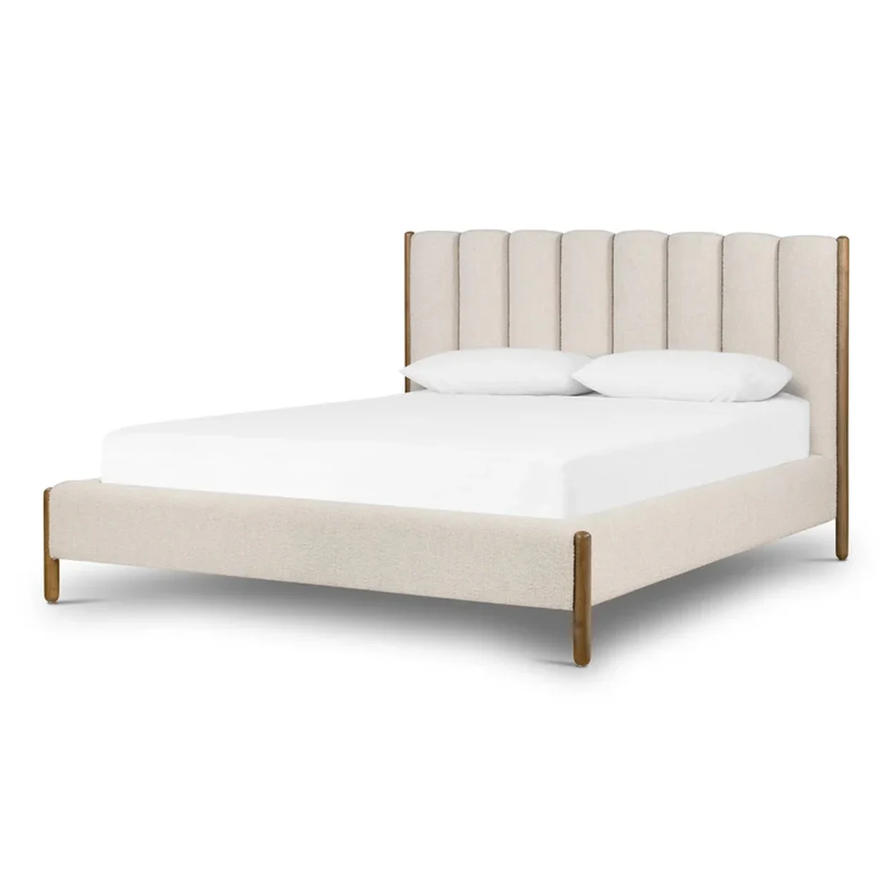 Cama Matilde cabecero acanalado tapizado bouclé roble macizo diseño contemporáneo fabricación muebles personalizados Panamá Taylor Decor Design