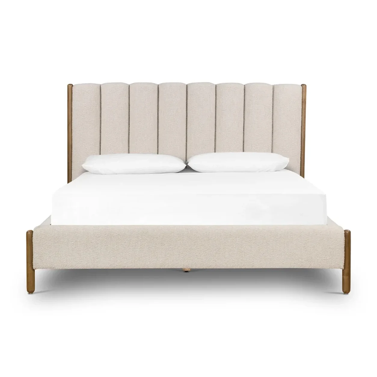 Cama Matilde cabecero acanalado tapizado bouclé roble macizo diseño contemporáneo fabricación muebles personalizados Panamá Taylor Decor Design
