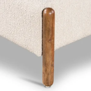 Cama Matilde cabecero acanalado tapizado bouclé roble macizo diseño contemporáneo fabricación muebles personalizados Panamá Taylor Decor Design