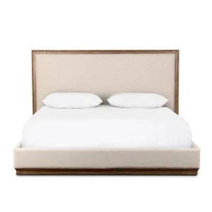 Cama Renata cabecero tapizado marco roble macizo base tapizada diseño contemporáneo fabricación muebles personalizados Panamá Taylor Decor Design