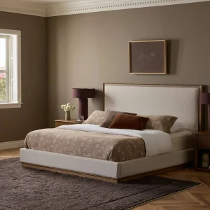 Cama Renata cabecero tapizado marco roble macizo base tapizada diseño contemporáneo fabricación muebles personalizados Panamá Taylor Decor Design