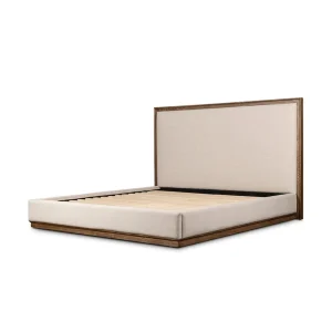 Cama Renata cabecero tapizado marco roble macizo base tapizada diseño contemporáneo fabricación muebles personalizados Panamá Taylor Decor Design